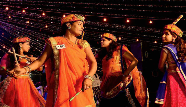 One Hand with a Stick the Other with a Dandiya Women Cops to Secure Garba in Gujarat