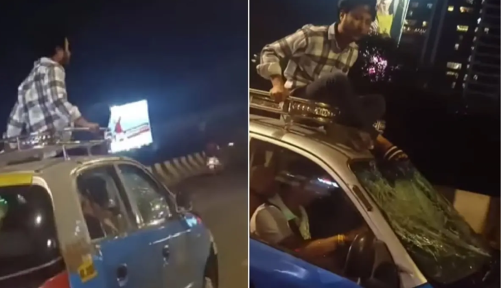 Driver Flees After Collision, Man Climbs Onto Taxi Roof to Stop Him; Mumbai Video Goes Viral