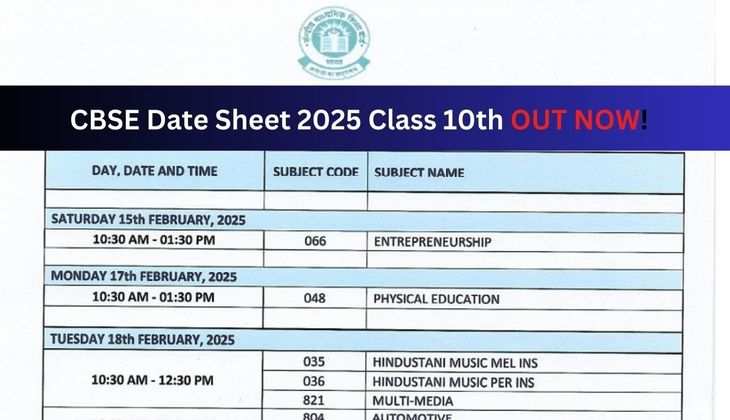 CBSE Class 10 Exam Date Sheet 2025 Released: Check and Download Date Sheet Here